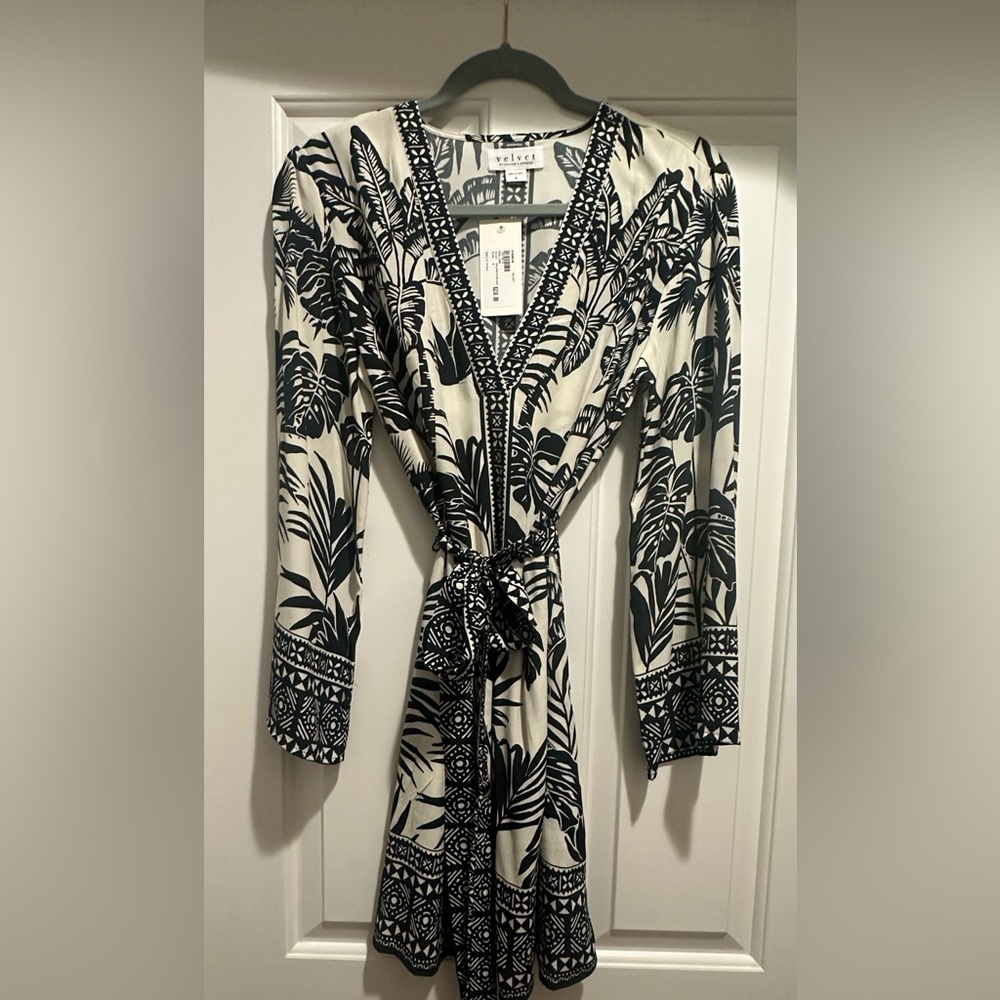 Velvet Black and Cream Palm Print Dress